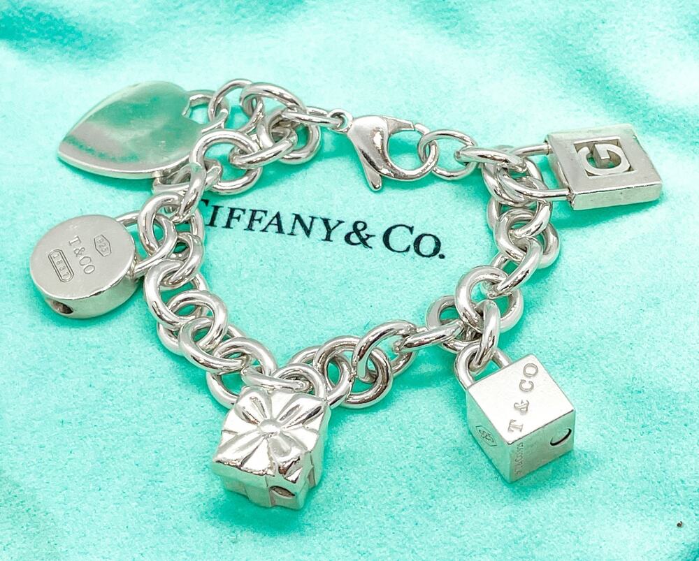 Tiffany & Co. Multi-Charm Bracelet Padlock Heart G Soldered Locks 7"